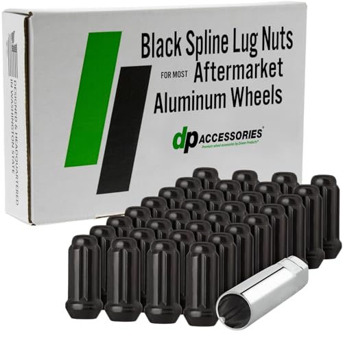 Image of DPAccessories Lug Nuts Compatible with 2003-2007 Ford F-250 Super Duty | Black Spline Style | Aftermarket Aluminum Wheels Only | Set of 32 Wheel Nuts & 1 Tool | DFO2SD01A-BK /1