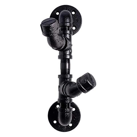 Industrial Pipe Vertical Coat and Hat Hook Wall Mounted Rustic Vintage Iron Pipe Decor, Black Electroplated Finish Perfect for Offices, Hallways and Closet DIY Cover