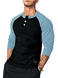 Picture of Dokotoo Men Men's T-Shirts Henley Shirt Fall Crewneck Color Block Slim Fit Long Sleeve Workout Button Up Shirt Tees Sky Blue Small