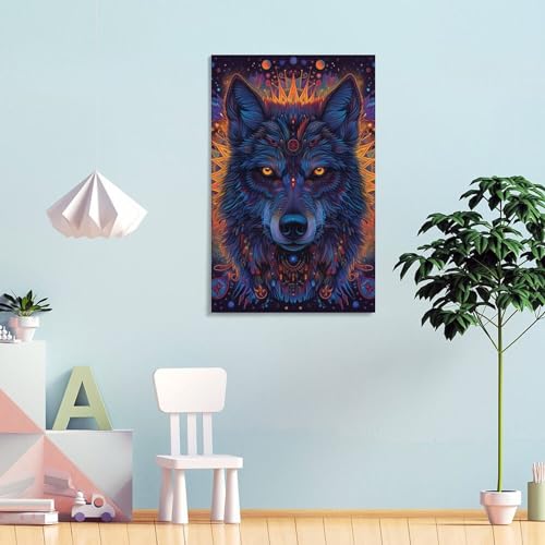 Peinture sur toile de loups éclatants déco murale de salon 50x75cm