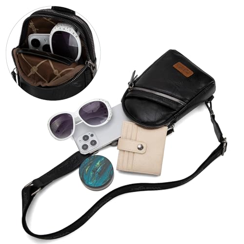 Image of Wrangler Small Sling Bag for Women, Leather Crossbody Bags Cross Body Purse Fanny Packs with Adjustable Strap for Gift