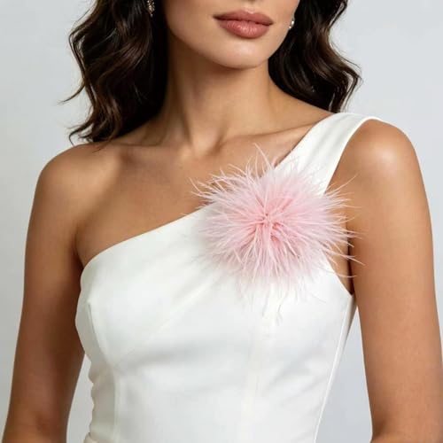 Dainty Ostrich Feather Flower Brooch Pins for Women Elegant Oversized Floral Lapel Pin Handmade Feather Corsage Brooches for Wedding Party Banquet Ceremony Dance Accessories Jewelry (Pink) by Atiptu - Used condition - Image 4