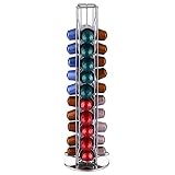 expositor nespresso Bonito soporte para cápsulas. 40 cápsulas de café Nespresso soporte base lisa para evitar daños en la parte superior de la mesa. Elegante y práctico, soporte para cápsulas con acabado cromado. Gira 360 grados para un fácil acceso.