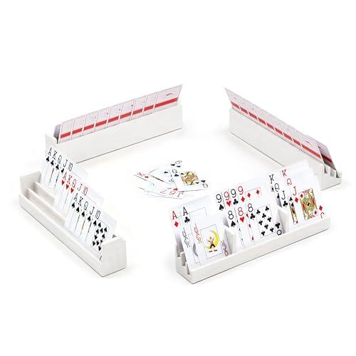 Srillollar Playing Card Holder for Seniors Adults, Set of 4 Widen Card Slots Card Holders for Playing Cards, Wooden Cards Holder with Detachable Divider for Card Game Bridge Canasta Strategy