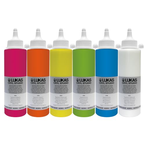 Lukas CRYL Studio Artist Acrylic Paint, Fluorescent Set, 250 ml Bottles - High Pigment Acrylic Paints for Canvas Painting, Large Scale Works - Medium-Viscosity, Water-Mixable, Fast Drying