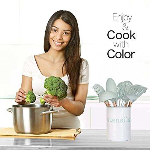 Cook With Color Nylon Cooking Utensil Set With Holder And Mesuring Cups And Spoons Set - Kitchen Tools And Gadgets #TOP1