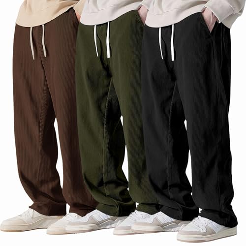Image of Preneum Men Mid Rise Poly Cotton Loose Fit Trouser || Korean Style Travel & Lounge Wear with Pockets (Available in Plus Size) (Combo Pack of 3)