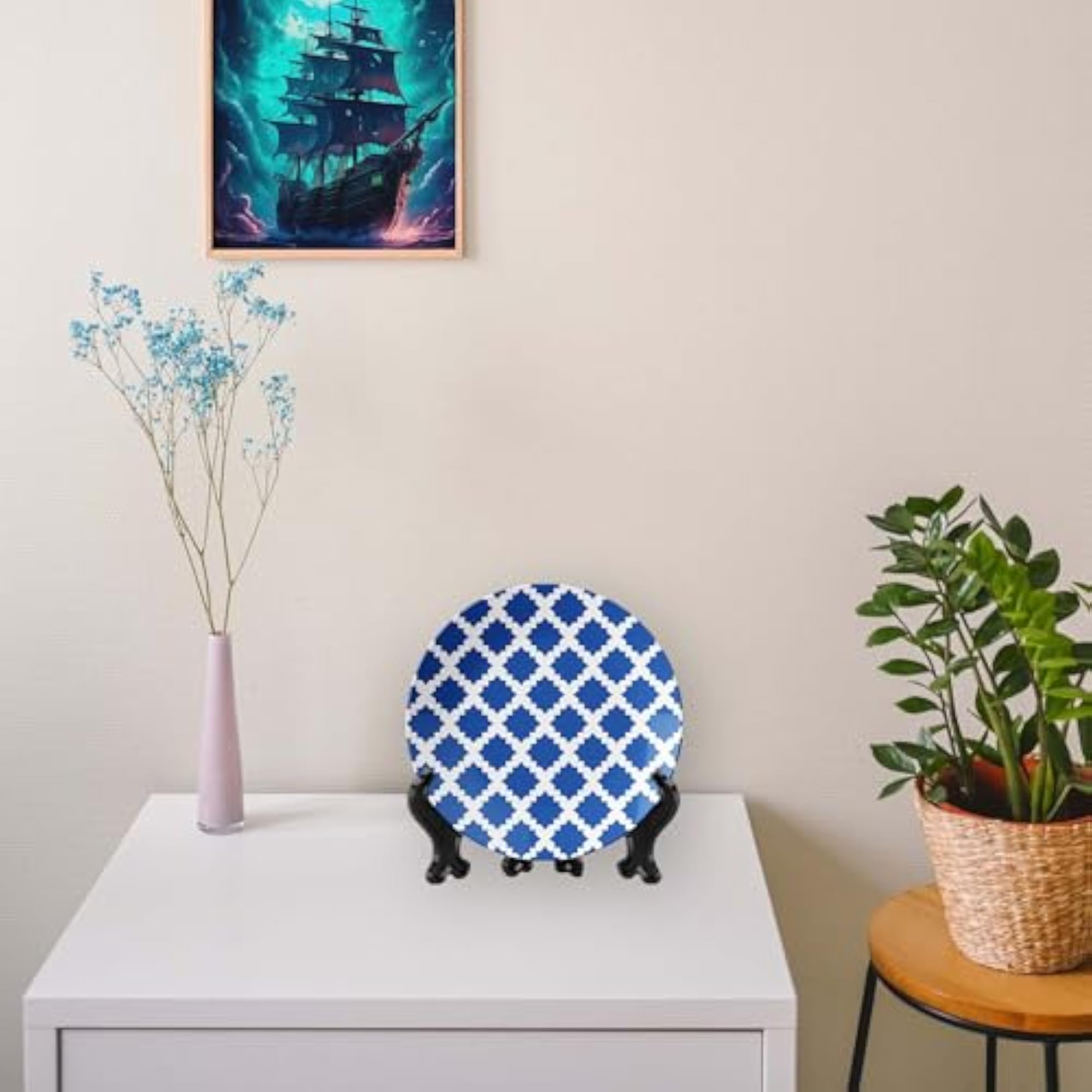 Blue and White Patterns Ceramic Wall Plates Combo, Decorative Art