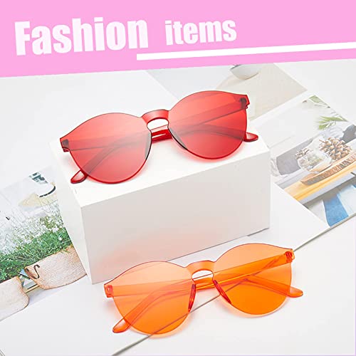 Sunovelties 10 Pack Round One Piece Rimless Tinted Sunglasses, Trendy Transparent Glasses For Teens Adults, Candy Color #TOP4