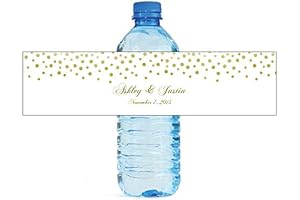 Personalized Water Bottle Labels for Wedding: Captivating Gold Confetti on White Background