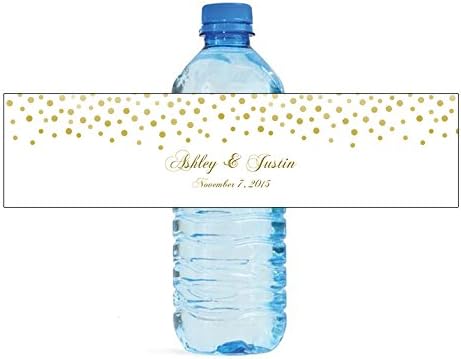 DesignThatSign 100 Gold Confetti On White Background Wedding Anniversary Engagement Party Water Bottle Labels Bridal Shower Birthday