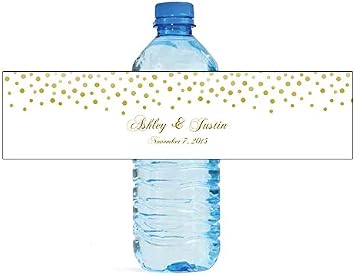 100 Gold Confetti On White Background Wedding Anniversary Engagement Party Water Bottle Labels Bridal Shower Birthday