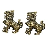 Abaodam 2stücke Kupfer Löwen Dekoration Antike Löwenform Robuste Und Hochwertige Kupferarbeiten Vintage Tierfigur Geeignet Für Zuhause Büro Wohnzimmer Teestube