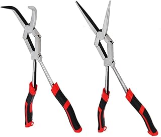 Long Reach Pliers 2 Pack Straight and 45-Degree Bent Needle Nose Pliers Set