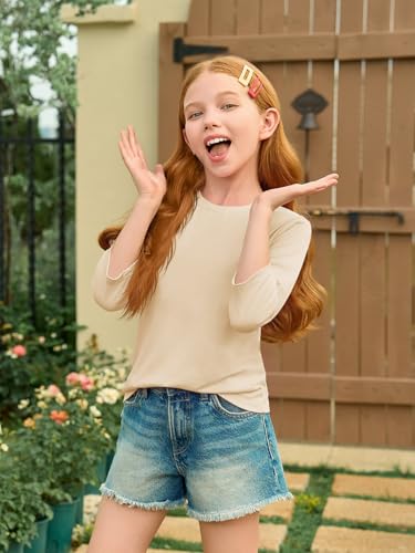 Image of Haloumoning Girls Casual 3 /4 Sleeve T Shirts Kids Crewneck Tops Fashion Tees 5-14 Years