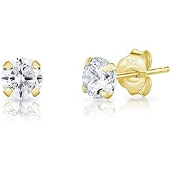 Pendientes Mujer Pequeños Oro con Circonitas - Pendientes Pequeños Oro - Aretes de Plata Ley 925 Mujer Chapados Oro Amarillo - Pendientes Pequeños Brillantes - Diámetro 5 mm