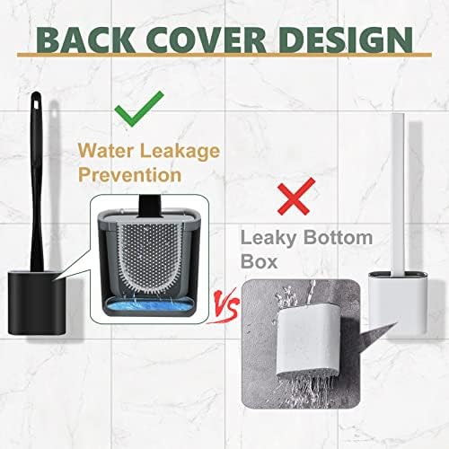 Toilet Brush, Silicone Toilet Brush with Holder SetBathroom Dead Corner Deep Toilet Brush with Non-slip Long Handle & Soft Brushes Bristles & Anti-drip Base(Black)