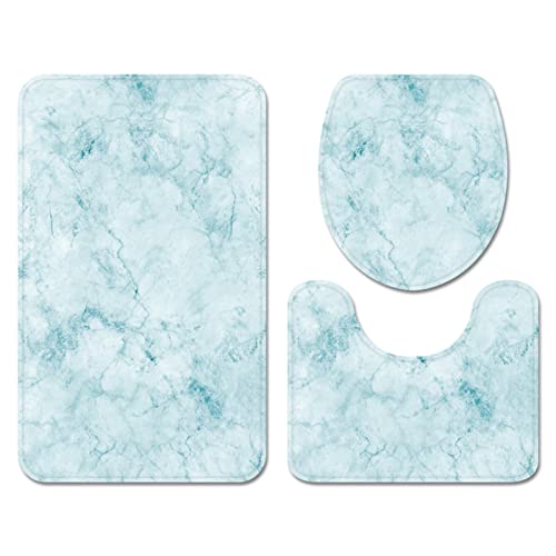 Stillshine. Juego de Alfombras de Baño 3 Piezas, Mármol Patrón Negro Beige Caqui Poco Profundo Azul Alfombra de Contorno en Forma de U, Felpudo,Inodoro Cubierta de Tapa (Color 4,50×80 cm 3PCS)