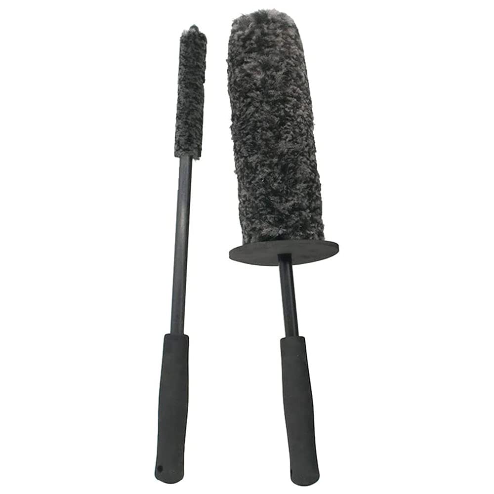 Riloer 2szt zestaw szczoteczek do felg samochodowych z ergonomicznym uchwytem do szczotki, wielofunkcyjne narzędzie do czyszczenia koła do opon Uniwersalne dla samochodowych ciężarówek motocyklowych rower RV łódź, czarny