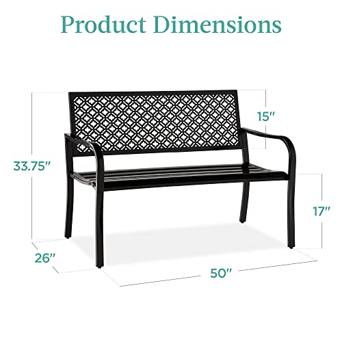 Best Choice Products Outdoor Bench 2-Person Metal Steel Benches Furniture For Garden, Patio, Porch, Entryway W/Geometric Backrest, 790Lb Capacity – Black #TOP6
