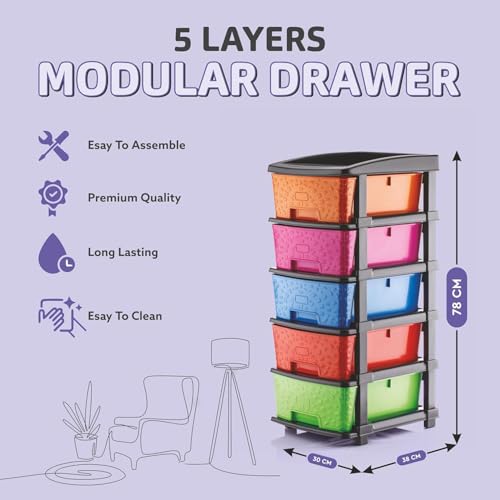 Image of 5XL Plastic Modular Drawer System for Home, Office, Hospital, Parlor, School, Doctors, Home and Kids, Product Dimension When assembeled