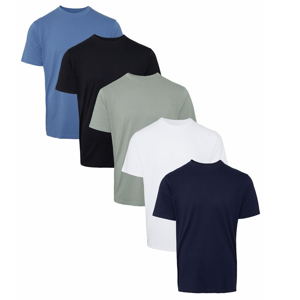 Threadbare 'Coretta' Mens Short Sleeve Crew Neck Cotton Multipack T-Shirts, Multi, S, Pack of 5