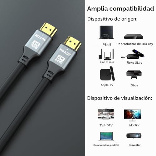Miniatura 6 de Jojobnj Cable Hdmi 4k 30m, Alta Velocidad Hdmi 2.0 Cord 4k 60hz 18gbps, Ultra Hd,Ethernet Audio Return,Video 4k,1080p,3d,Arc, Hdr Compatible Con Xbox,Ps5 Ps4,Hdtv,Laptop Ect