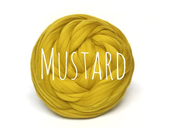 Colorful Passions Premium 22-24 microns Merino Wool Roving Arm Knitting Felting Spinning Weaving Macrame – Oeko-TEX Certified Chunky Yarn Mustard 500g (0.5kg) (1.1lb)