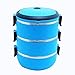 DINY Home & Style 3 Compartment Food Carrier Bento Box Lunch Box Stainless Steel Bowls Keeps Food Hot Vvacuum Sealed Lids (Blue)