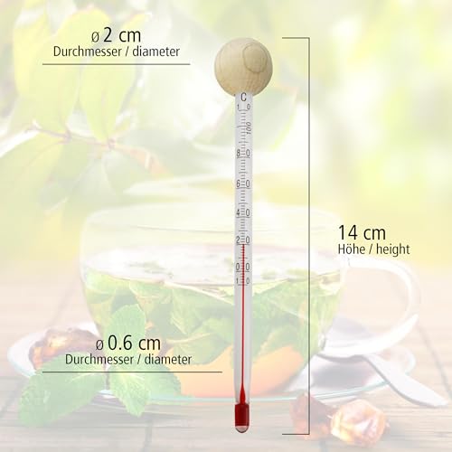 Miniatura 7 de Lantelme Termómetro De Té De Cristal Con Bola De Madera Natural, 14 Cm De Largo, Indicador De Temperatura De -10 C A 110 C, Termómetro Analógico Para Té, Tetera, Té Y Preparación De Té, Termómetro