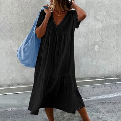 Robe unie à coutures soignées coupe ample haut de gamme pour garde-robe d'été