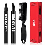 2 Pack - Black Beard Pencil Filler for Men - Waterproof Beard Pen Kit with Brush - Dual Tip Beard Filling Pen for Patches, Hairline & Mustache - Natural Look, Long Lasting Beard Grooming Tool