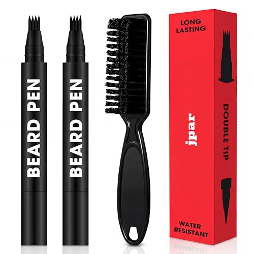 2 Pack - Black Beard Pencil Filler for Men - Waterproof Beard Pen Kit with Brush - Dual Tip Beard Filling Pen for Patches, Hairline & Mustache - Natural Look, Long Lasting Beard Grooming Tool