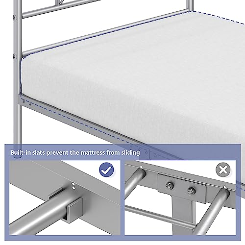 Topeakmart Wrought Iron Twin Bed Frame,Metal Silver Platform With Headboard And Footboard,Mattress Foundation,No Box Spring Needed,Strong Slat Support #TOP5