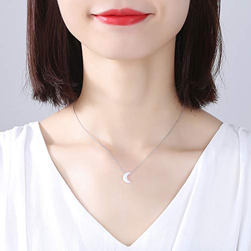 Kaletine White Synthetic Opal Crescent Moon Pendant Necklace Sterling Silver Cable Chain Adjustable 16-17-18 Inch #TOP1