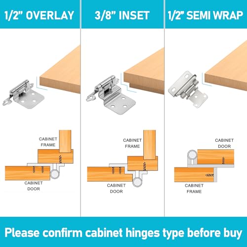 1/2\" Overlay Partial Wrap Around Cabinet Hinges (10 Pairs-20 Pcs), Self Closing Brushed Nickel Cabinet Door Hinges for Face Frame Kitchen Cabinet Hinges - Thumbnail 2
