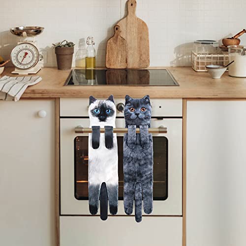 Cat Funny Hand Towels For Bathroom Kitchen - Cute Decorative Cat Decor Hanging Washcloths Face Towels Super Absorbent Soft- Valentines Day Mothers Day Housewarming Gift For Women Cat Lovers(Blueshort) #TOP3