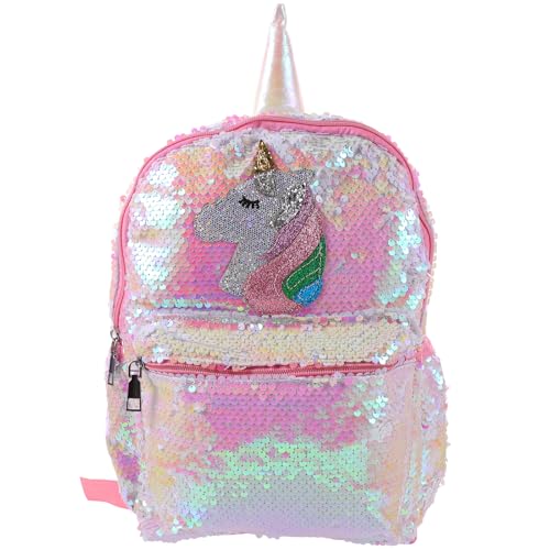 Lurrose Pink Shiny Girls Backpack Sequin Unicorn Design Satchel Adorable Bookbag Fashion Travel School Bag for Student Girls