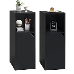 YMYNY Set di 2 Comodini Stretti, Tavolini Salotto, Scomparto Aperto, Porta con Angolo Smussato, Piano Regolabile, L24 x P29 x H62 cm, in Legno, per Camera da Letto, Soggiorno, Nero HST016B-2