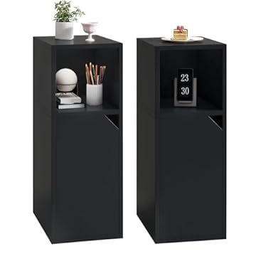 YMYNY Set di 2 Comodini Stretti, Tavolini Salotto, Scomparto Aperto, Porta con Angolo Smussato, Piano Regolabile, L24 x P29 x H62 cm, in Legno, per Camera da Letto, Soggiorno, Nero HST016B-2