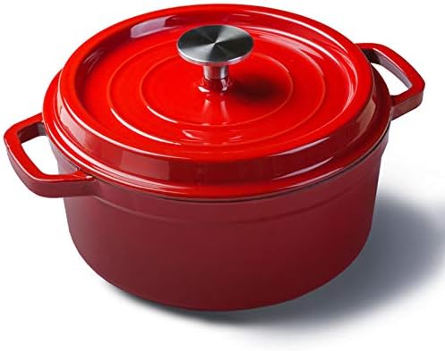 YEmirth Enamelled cast iron fire pot with loop handles, fire pot with lid, enamel pot with lid, red (24 cm)