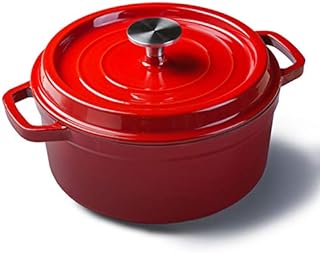 YEmirth Enamelled cast iron fire pot with loop handles, fire pot with lid, enamel pot with lid, red (24 cm)