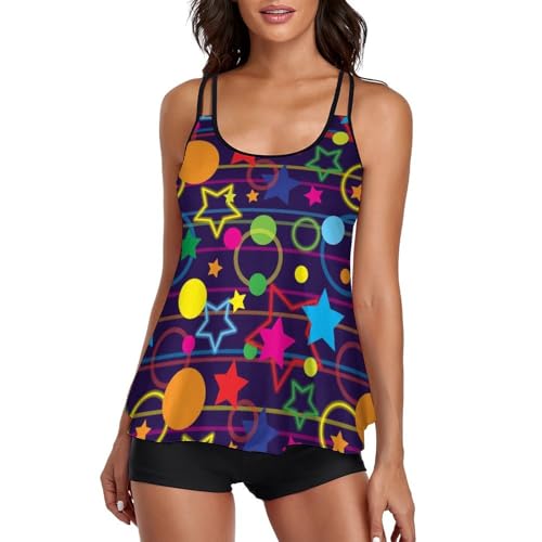 Ensembles bikini tankini cercle d'étoiles multicolores et robe de plage couvrante