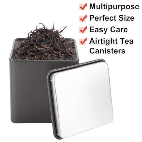 WOPPLXY 12 Pack Square Black Metal Tins, Small Tea Tin Canisters, 8 Oz Loose Leaf Tea Storage Containers with Airtight Lids, Square Tea Containers for Loose Teas, Herbs, Coffee, Cube Sugar