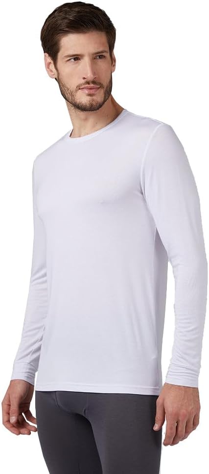 32 Degrees Heat Men's Lightweight Crew Base Layer Thermal Top | Form Fitting | Long Sleeve| 4-Way Stretch, White, Medium