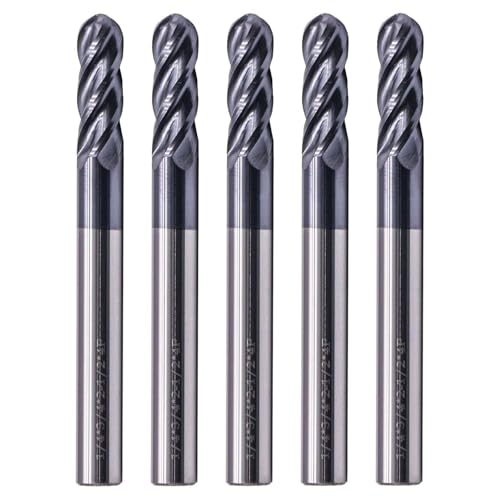 Image of BestParts 5Pcs 1 /4 inch 4 Flute Solid Carbide Ball Nose End Mills, AlTiN Coated | 30 Degree Helix, 1 /4 inch Cutting Diameter, 1 /4 inch Shank Diameter, 3 /4 inch Length of Cut, 2-1 /2 inch Overall Length