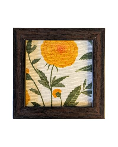 Image of Coaster | Wooden Square Shaped Frame | Stylish Ethnic Tabletop Design | Ideal for Home & Office | Perfect for Tea Cups, Coffee Mugs & Glasses (Marigold, Set of 2)