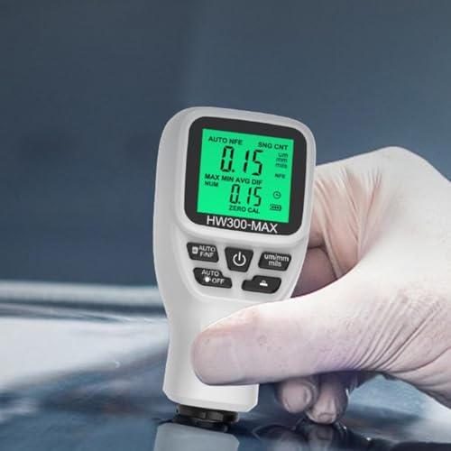 HW300MAX Jauge d'épaisseur de peinture automobile pour professionnels du traitement et de l'inspection des métaux (blanc)