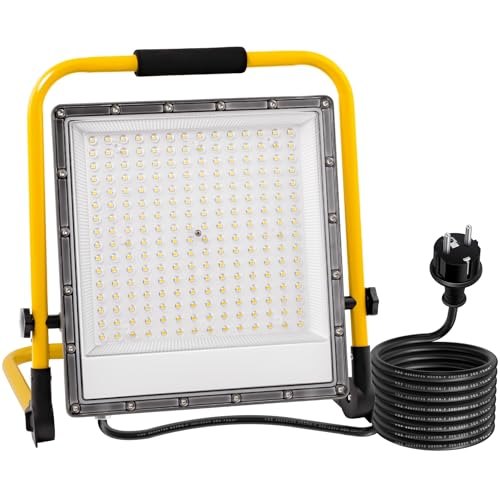 OUSIDE Foco de Trabajo LED 200W, Portátil Luz de Trabajo con Cable de Goma VDE 3G 0,75 mm² de 4 m,20000 LM, 6500K Luz Blanca, IP66 Impermeable para Obras de Construcción, Reparaciones