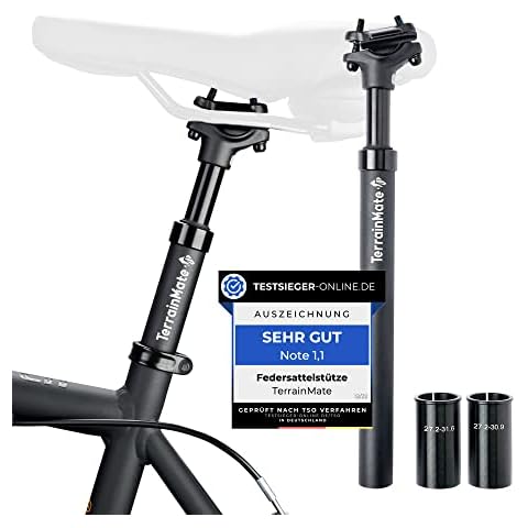 TerrainMate Sattelstütze Gefedert für E-Bike, Trekking, MTB, Citybike Federsattelstütze [27,2 / 30,9 / 31,6mmØ] Gefederte Sattelstütze mit 2 Distanzhülsen SoftRide 55-125kg -Ab jetzt Schmerzfrei thumbnail